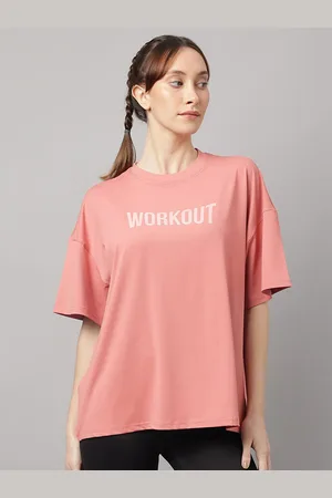 MKH Women Pink Oversized Typography Dri-FIT T-shirt
