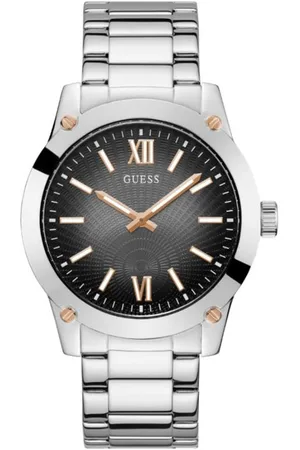 Guess Men Black Dial & Silver Toned Stainless Steel Straps Analogue Watch GW0574G1-Silver