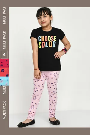 IndiWeaves Girls Pack Of 4 Printed Cotton Churidar Length Leggings