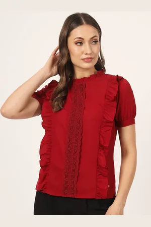 BEATNIK Puff Sleeves High Neck Ruffled Regular Top