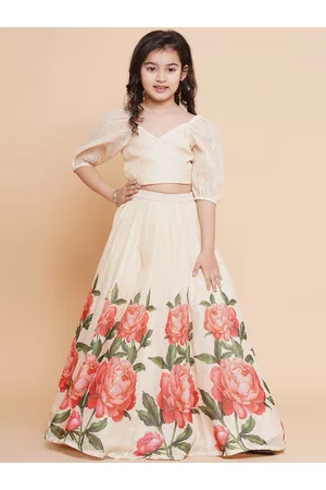 Bhama Girls Floral Printed Ready to Wear Lehenga & Choli
