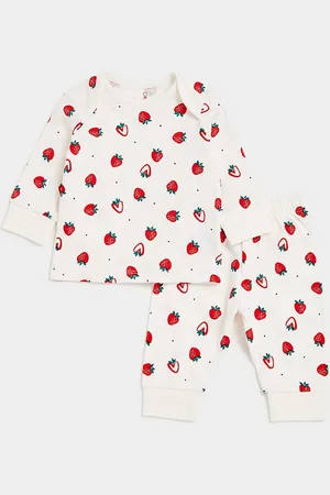 Mothercare Infant Girls White Strawberry Print Pure Cotton T-shirt with Joggers