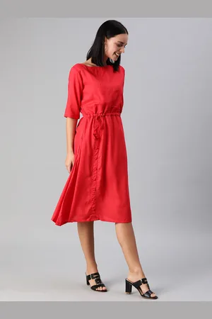 Ethnovog Women Red Solid Made To Measure Fit and Flare Dress