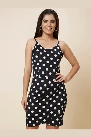Globus Black & White Polka Dot Printed Shoulder Strap Sheath Dress