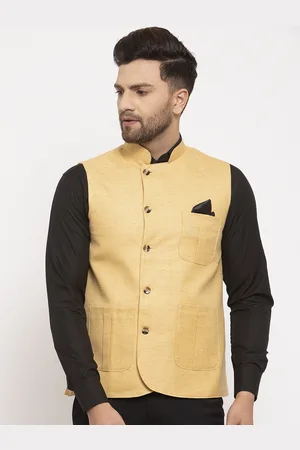 KLOTTHE Men Beige Solid Woven Nehru Jacket