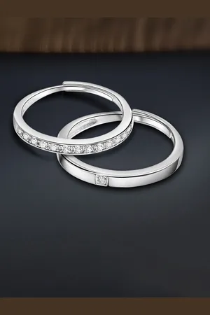 Peora Set Of 2 Silver-Plated AD-Studded Couple Adjustable Finger Rings