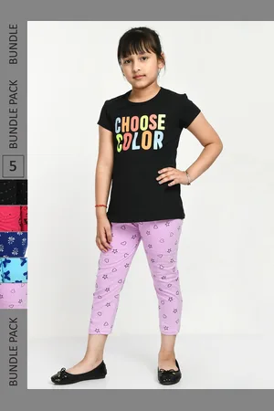 IndiWeaves Girls Pack Of 5 Printed Mid-Rise Pure Cotton Capris