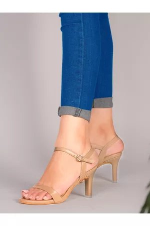SHUZ TOUCH Open Toe Slim Heels with Buckles