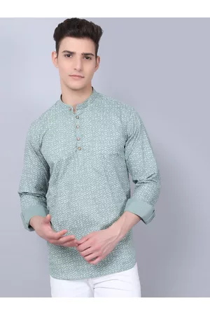 Majestic Geometric Printed Band Collar Pure Cotton Short Kurta