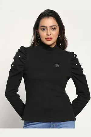 BEATNIK Black Puffed Sleeved Fitted Top
