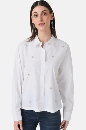 Kazo Floral Embelished Modern Boxy Cotton Party Shirt