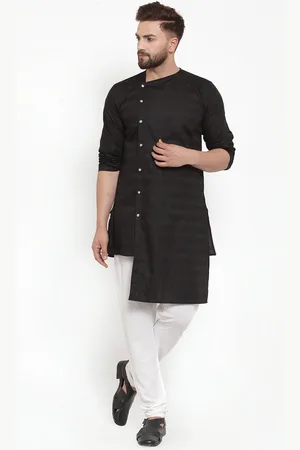 KLOTTHE Men Black Striped Straight Kurta