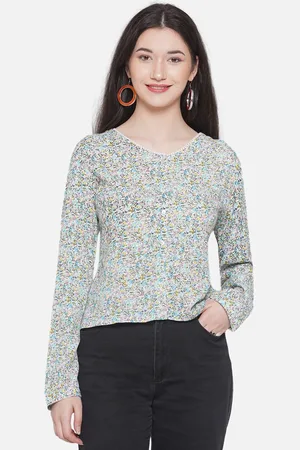 bellamia Floral Printed V-Neck Long Sleeves Top