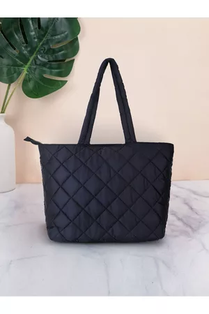 Anekaant Checked Structured Tote Bag With Quilted