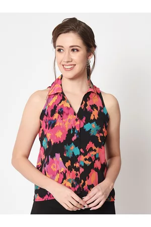 CHARMGAL Abstract Printed Sleeveless Shirt Style Top
