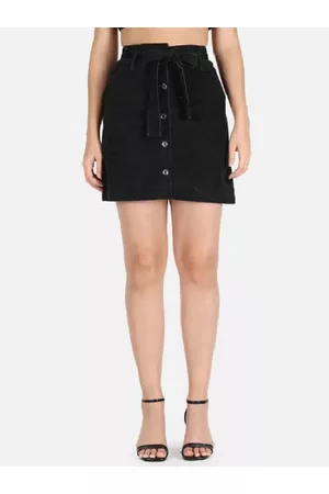 The Dry State Green Mid-Rise A-Line Denim Mini Skirt With Fabric Belt