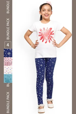 IndiWeaves Girls Pack Of 4 Printed Pure Cotton Churidar Length Leggings