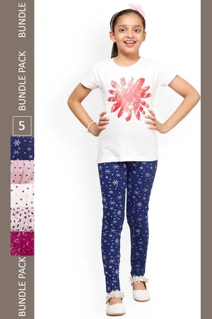 IndiWeaves Girls Pack Of 5 Printed Cotton Churidar-Length Leggings