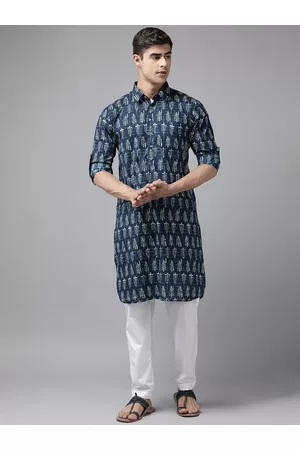 See Designs Ethnic Motifs Printed Shirt Collar Pathani Pure Cotton Kurta