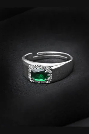 CLARA Men 925 Sterling Silver Rhodium-Plated CZ Studded Finger Ring