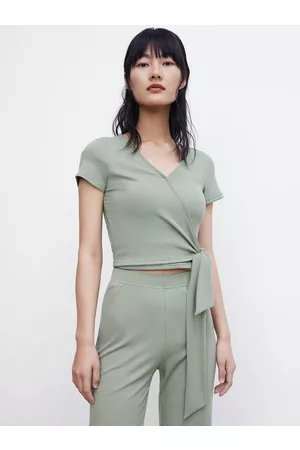Urban Revivo Ribbed Wrap Crop Top
