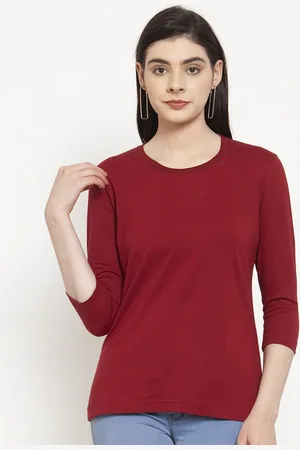 Friskers Women Maroon Solid Full Sleeve Tshirt