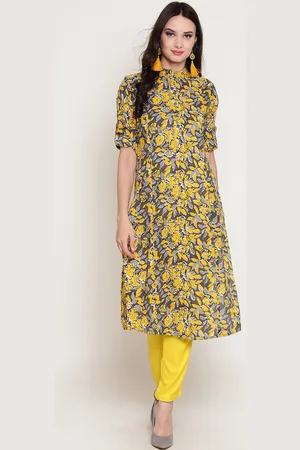 Sera Women Yellow & Grey Printed Kurta with Trousers
