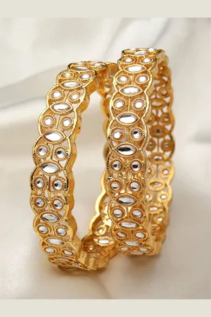 karatcart 2-Pcs Gold-Plated Kundan Studded Bangles