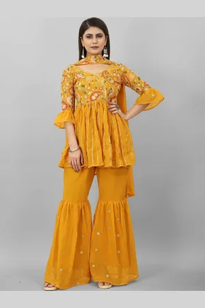 Ethnic Yard Ethnic Motifs Embroidered Sequined Kurti with Sharara & Dupatta