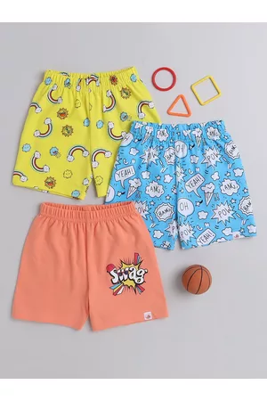 BUMZEE Infant Pack Of 3 Typography Printed Mid Rise Knitted Cotton Shorts