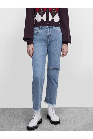 Urban Revivo Women Straight Fit High-Rise Highly Distressed Stretchable Jeans