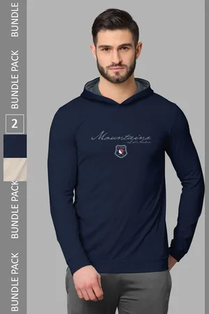 bullmer Pack of 2 Typography Printed Long Sleeves Hooded T-shirts
