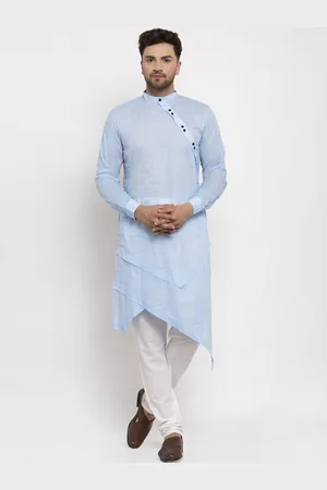 KLOTTHE Men Blue Layered Pure Cotton Kurta with Pyjamas