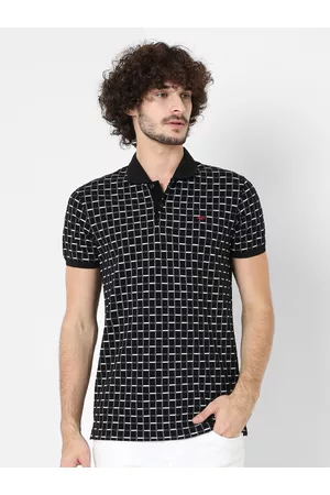 Mufti Men Black Printed Polo Collar Slim Fit Pure Cotton T-shirt