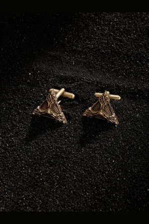 COSA NOSTRAA Men Antique Gold-Toned The Sui Generis Textured Cufflinks
