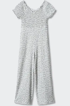MANGO Girls Floral Print Sustainable Smocked Basic Jumpsuit