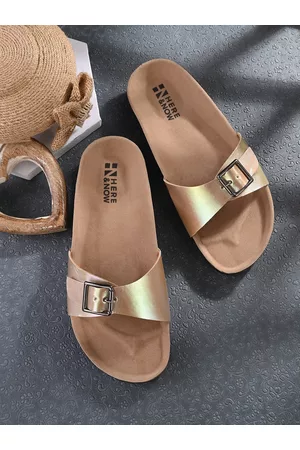 HERE&NOW Women Self Design Faux Leather Casual Sliders