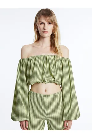 Urban Revivo Striped Off-Shoulder Puff Sleeve Bardot Crop Top