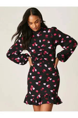 Dorothy Perkins Printed Ruched Detail Puff Sleeves A-Line Mini Dress