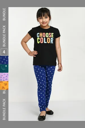 IndiWeaves Girls Pack Of 4 Printed Cotton Ankle Length Leggings