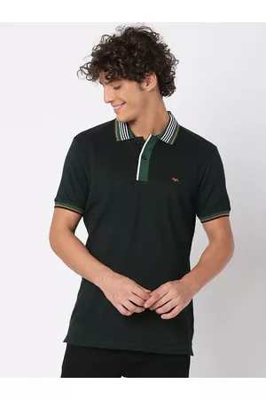 Mufti Men Olive Green Polo Collar Slim Fit T-shirt