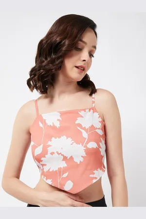 Color Capital Orange Floral Print Crepe Crop Top