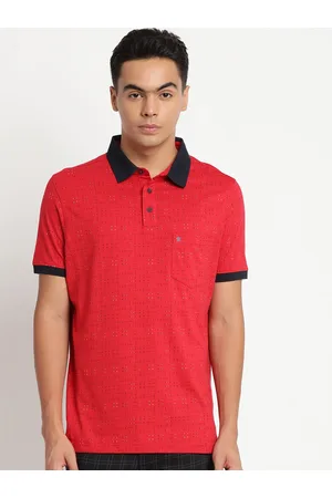 Turtle Men Red & Black Pure Cotton Micro Ditsy Printed Polo Collar Slim Fit T-shirt