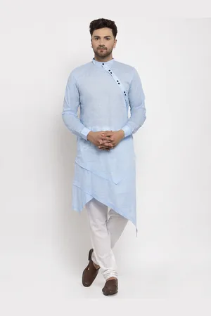 KLOTTHE Men Blue Solid Kurta with Churidar Pyjamas