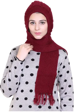Gajraj Self Design Woolen Beanie With Attached Muffler