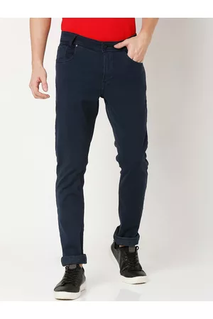 Mufti Men Navy Blue Skinny Fit Regular Trousers