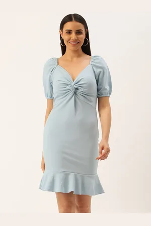 U&F Sweetheart Neck Puff Sleeves Scuba Bodycon Dress