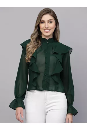 Aayu Ruffles Georgette Sheer Shirt Style Top