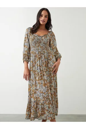 Dorothy Perkins Floral Print Puff Sleeve A-Line Midi Dress