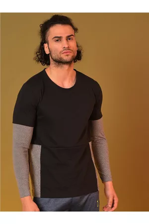 Campus Black Long Sleeves Casual Cotton T-shirt